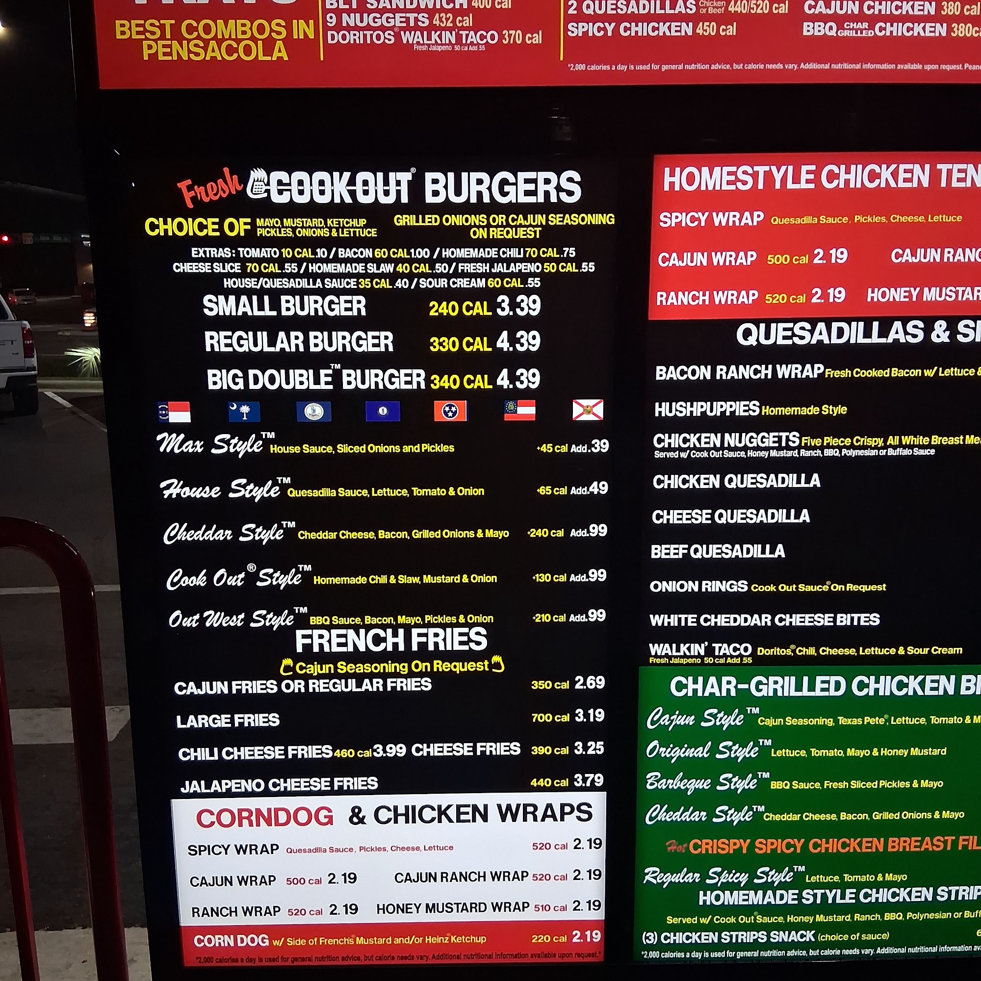 Cook Out Menu
