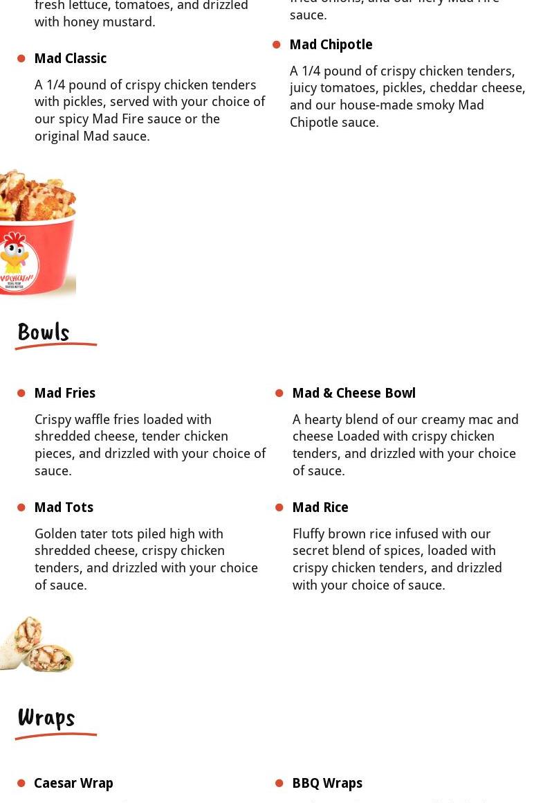 Mad Chicken Menu