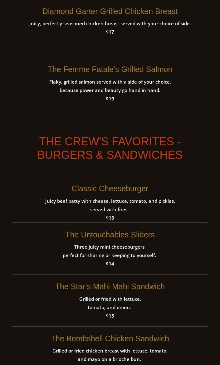 Hideaways Tavern and Grille Menu