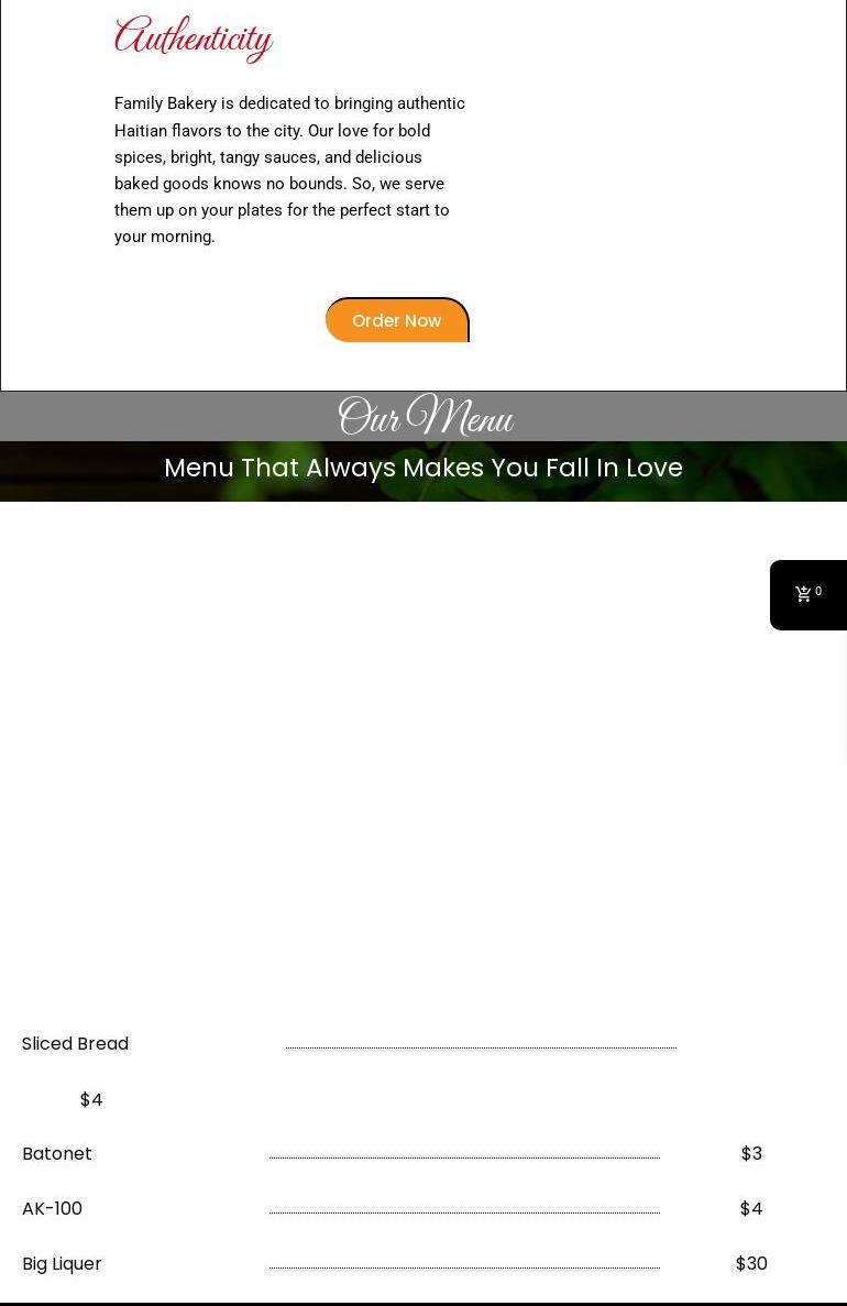 Family Bakery Pompano Menu