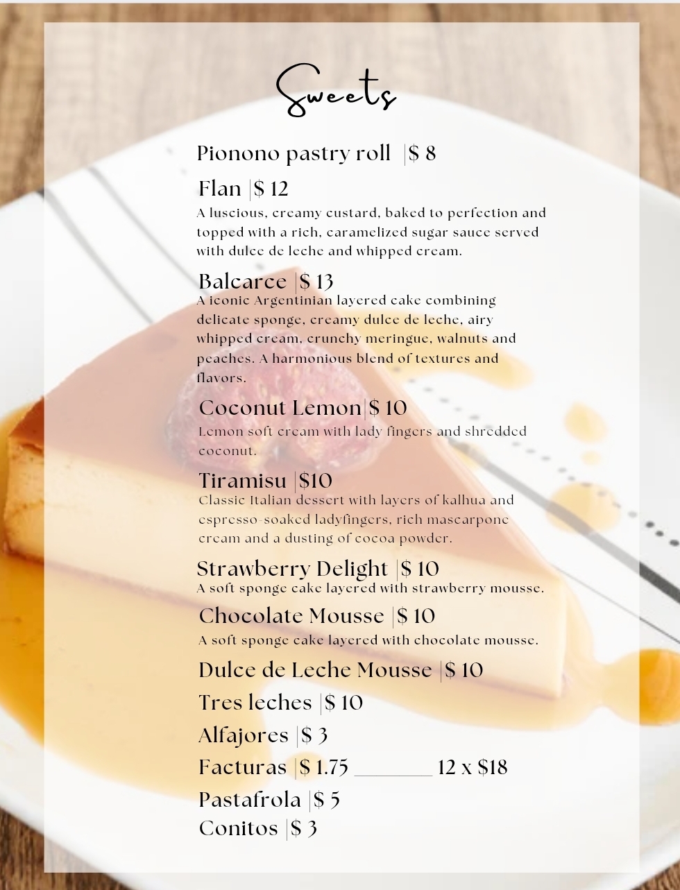 Avanti Argentinian Bistro Menu