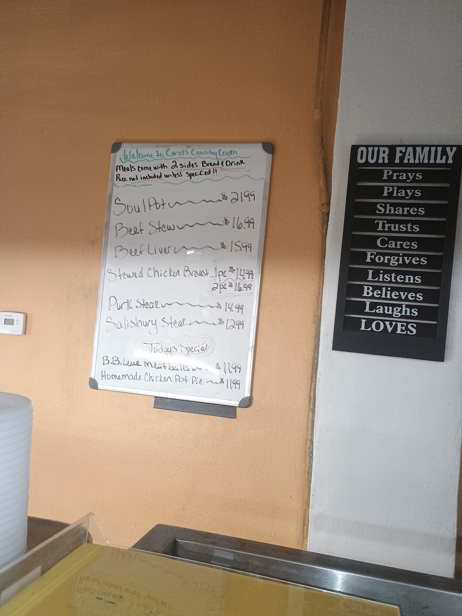 Carol's Country Cooking Menu