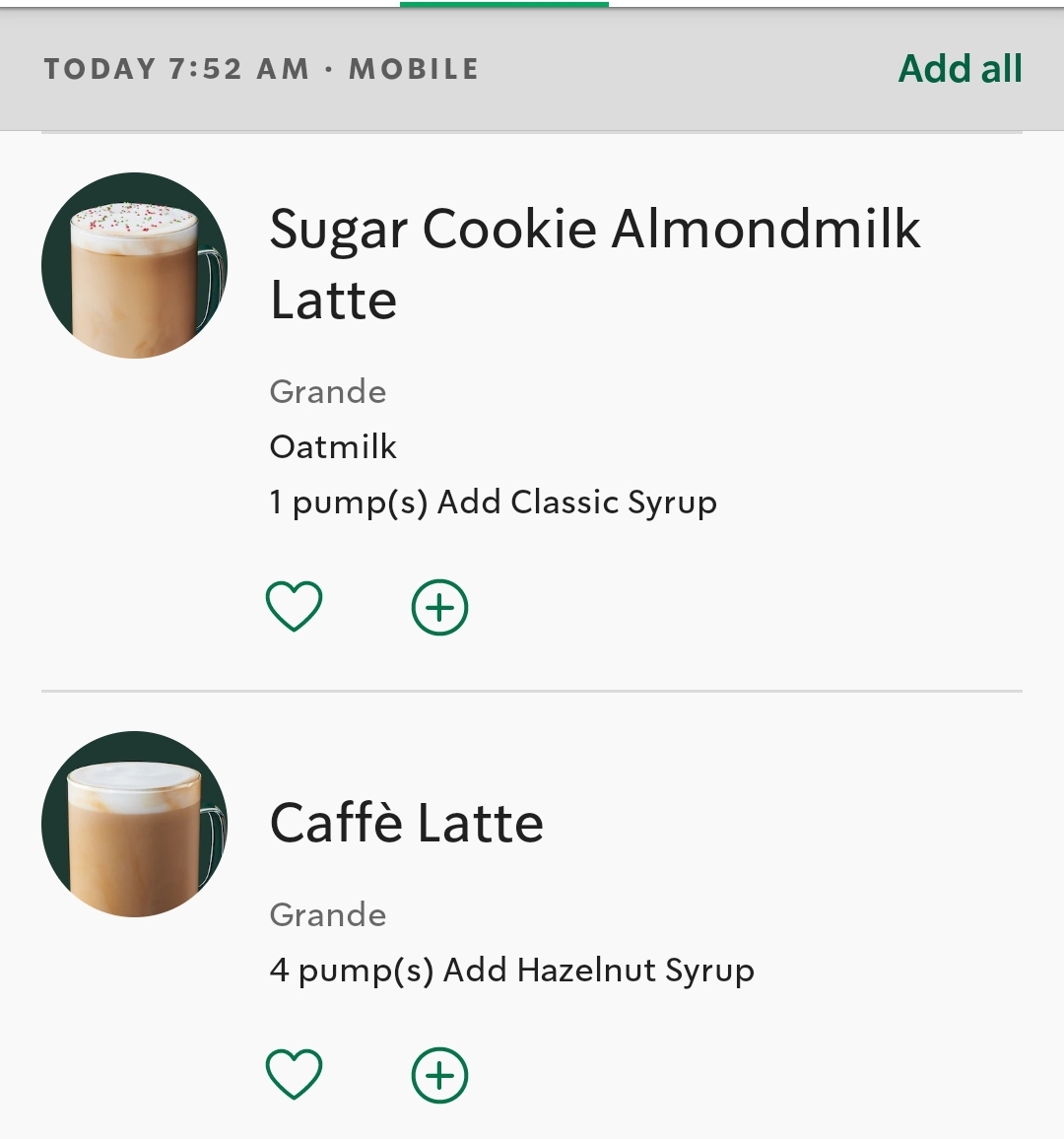 Starbucks Coffee Company Menu