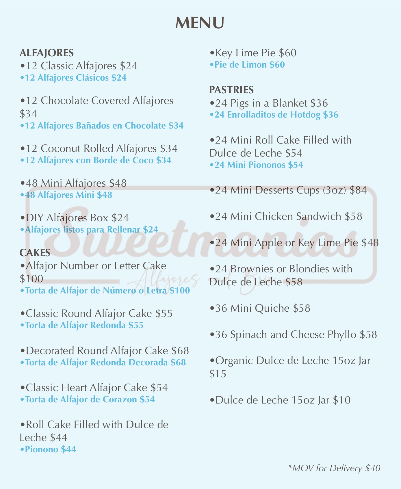 SWEETMANIAS & BRIE Menu
