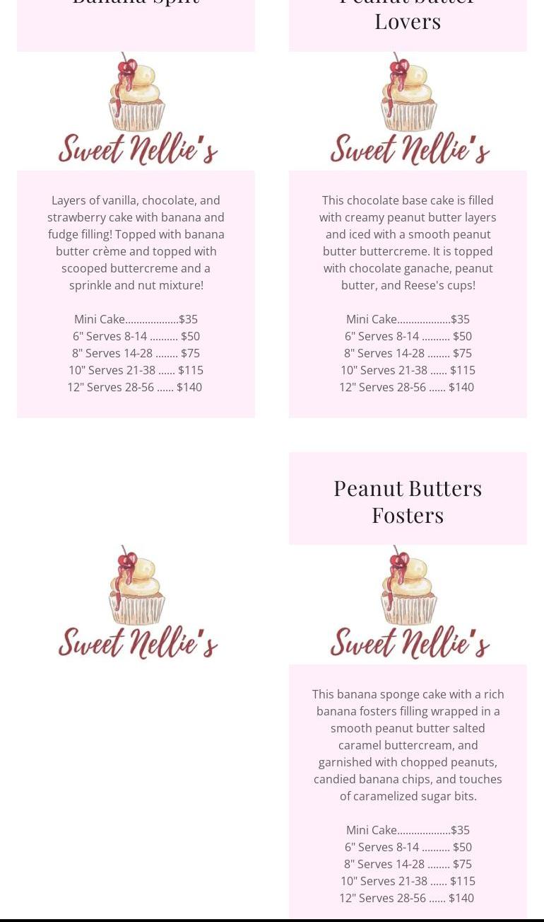 Sweet Nellie's Bakery Menu