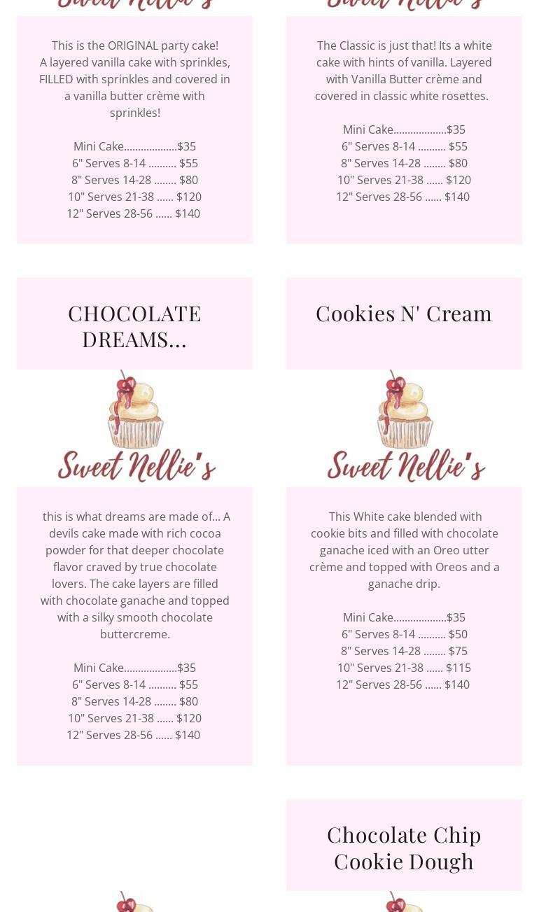 Sweet Nellie's Bakery Menu