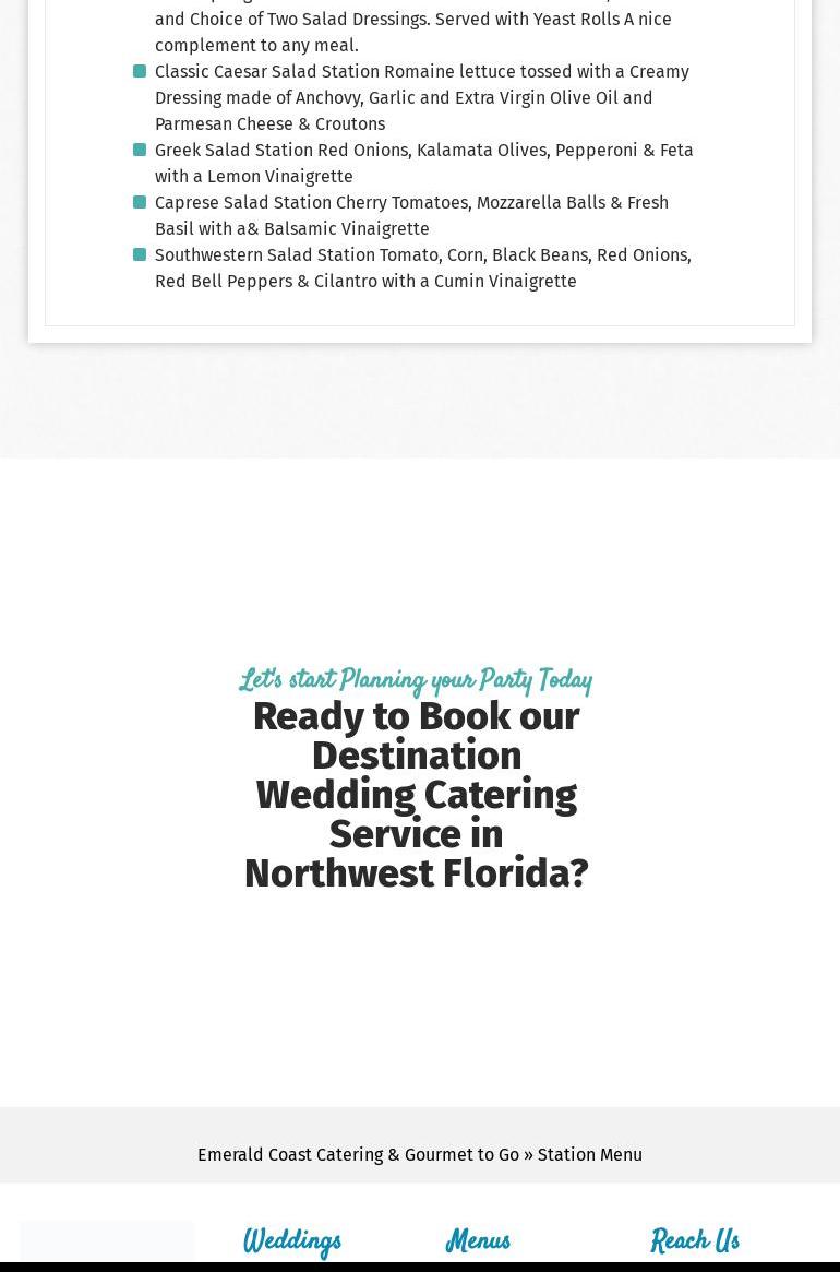 Emerald Coast Catering Gourmet To Go Menu