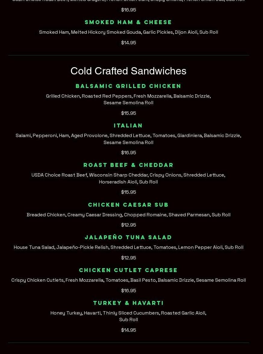 Carved Crafted Sandwiches Menu