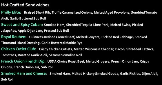 Carved Crafted Sandwiches Menu