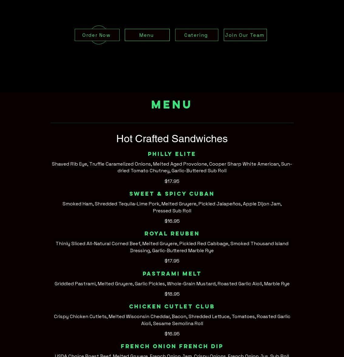 Carved Crafted Sandwiches Menu