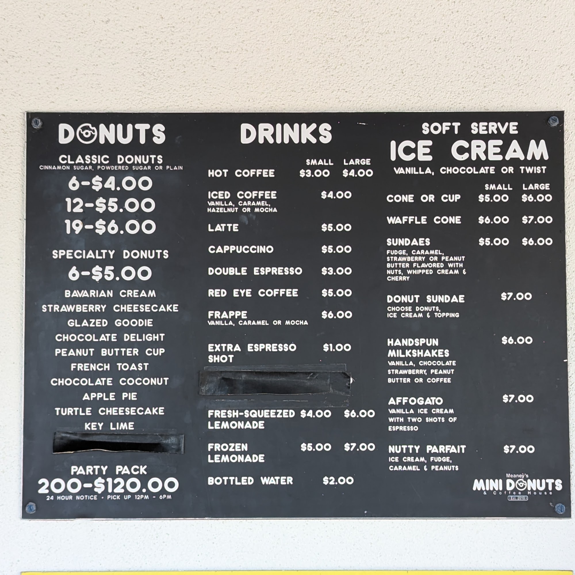 Meaney's Mini Donuts Menu