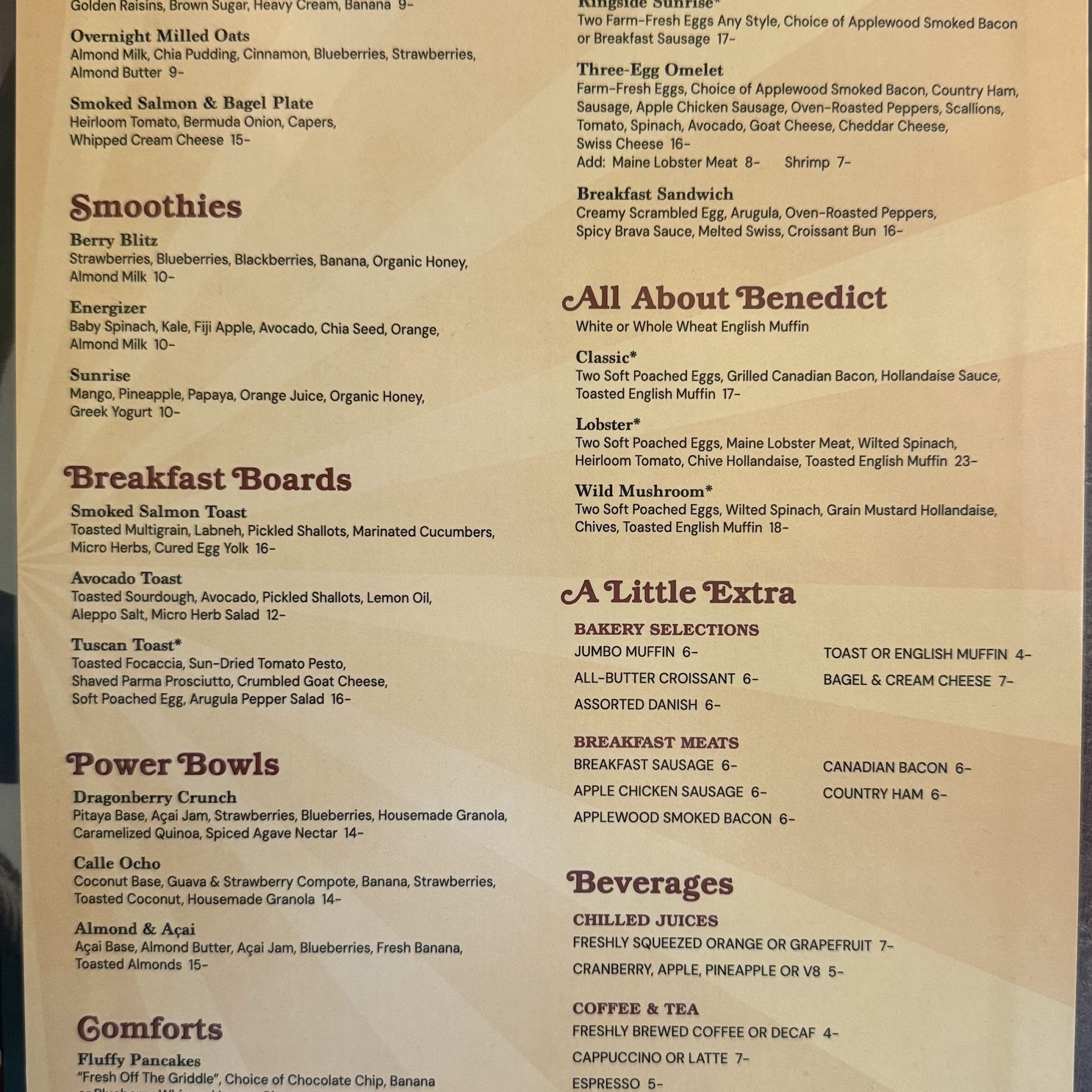Ringside Restaurant Menu