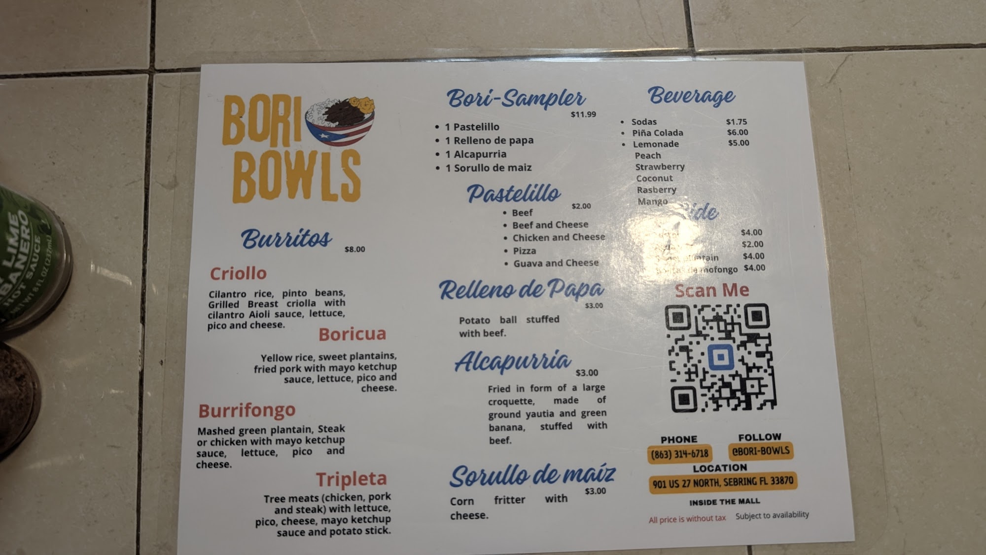 Bori-Bowls Menu