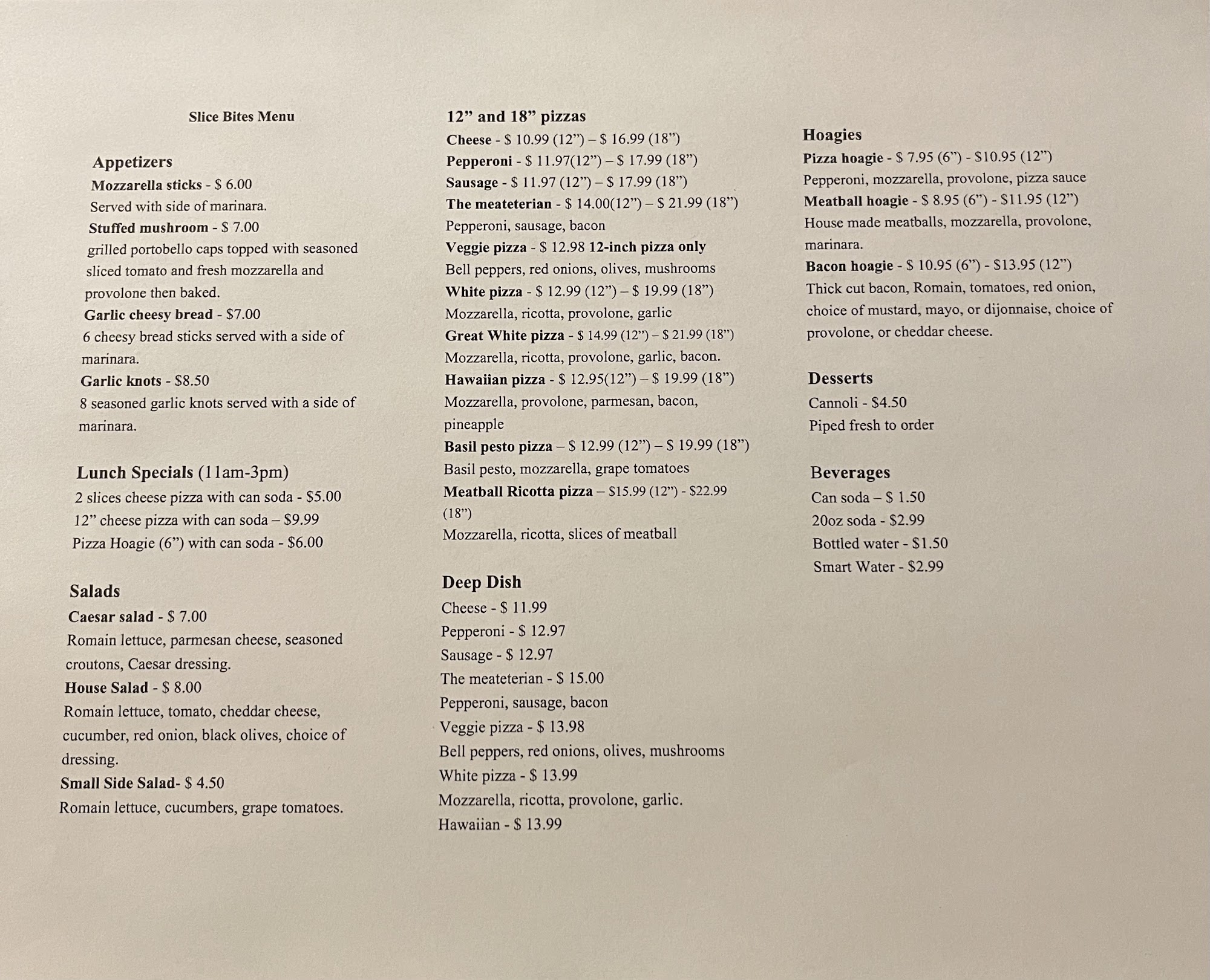 Slice Bites Menu