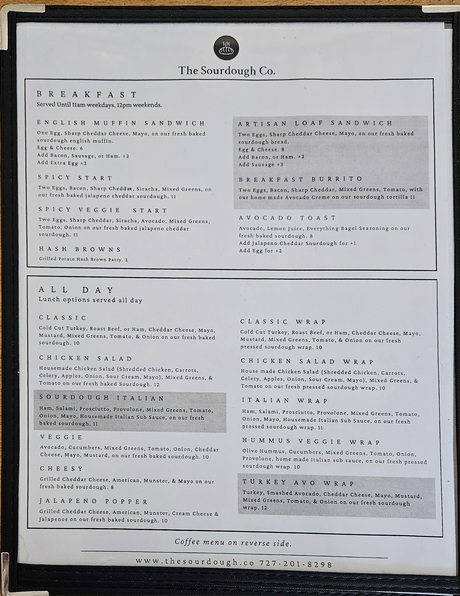 The Sourdough Co Menu