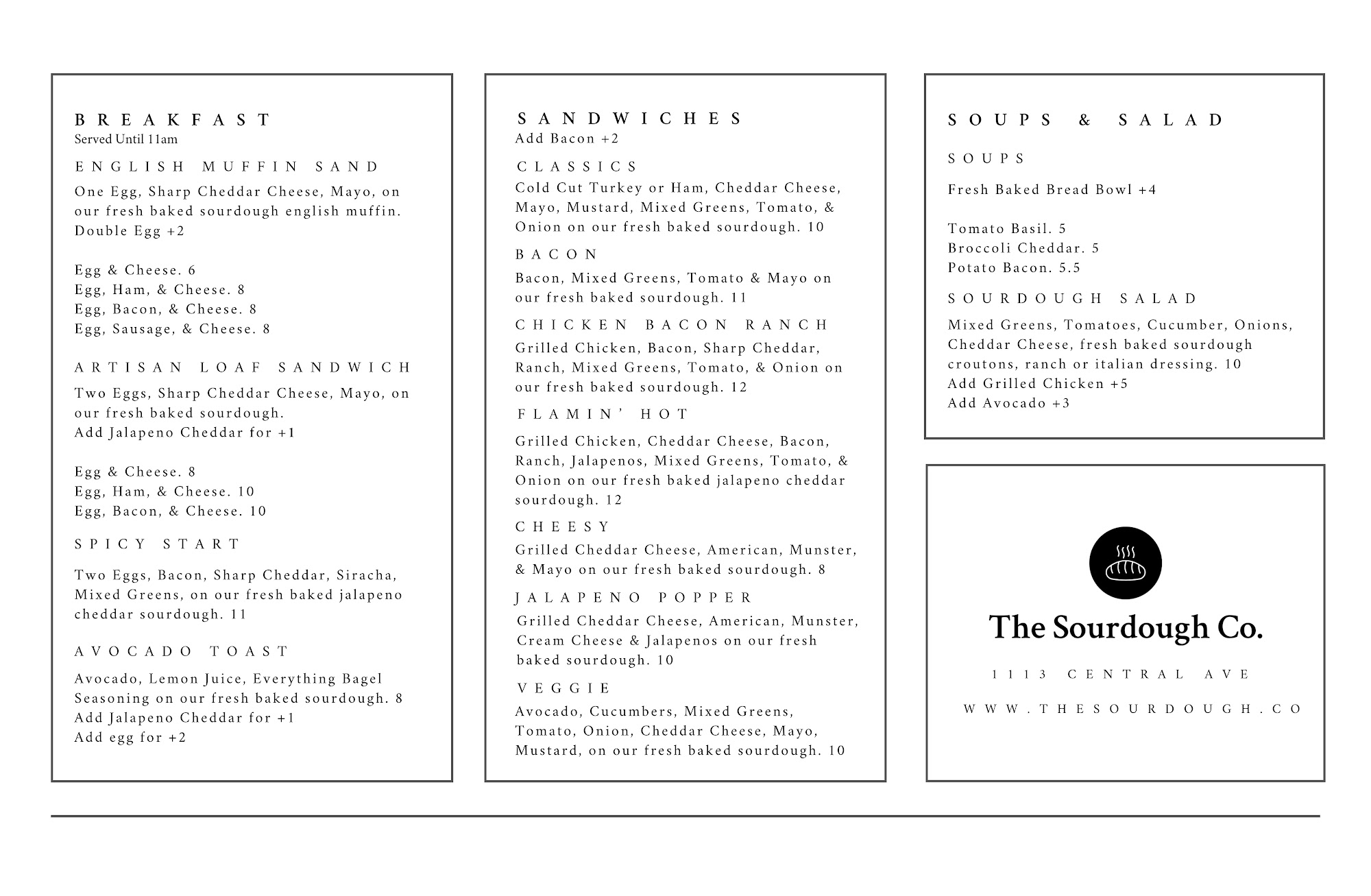 The Sourdough Co Menu