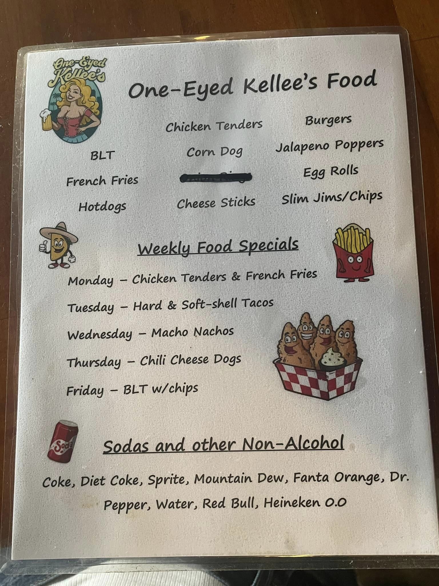 One-Eyed Kellee's Menu