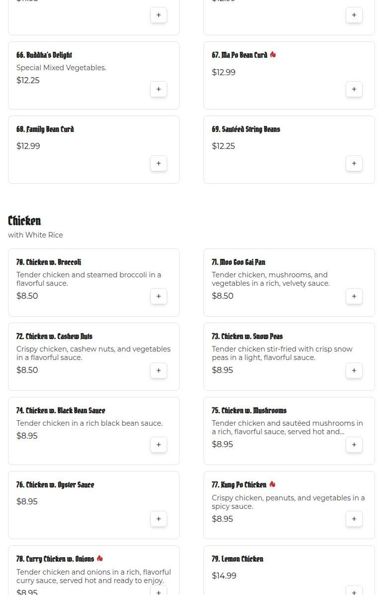 Nihao Chinese Restaurant Menu