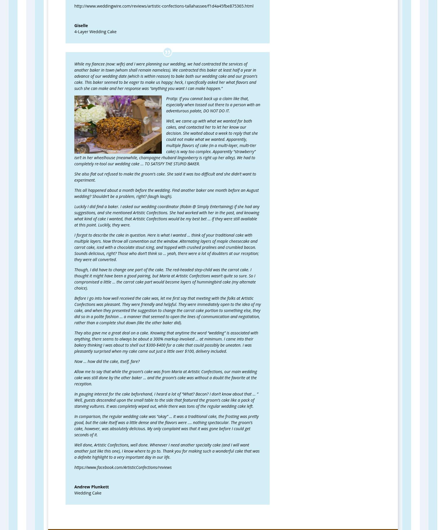 Artistic Confections Inc. Menu