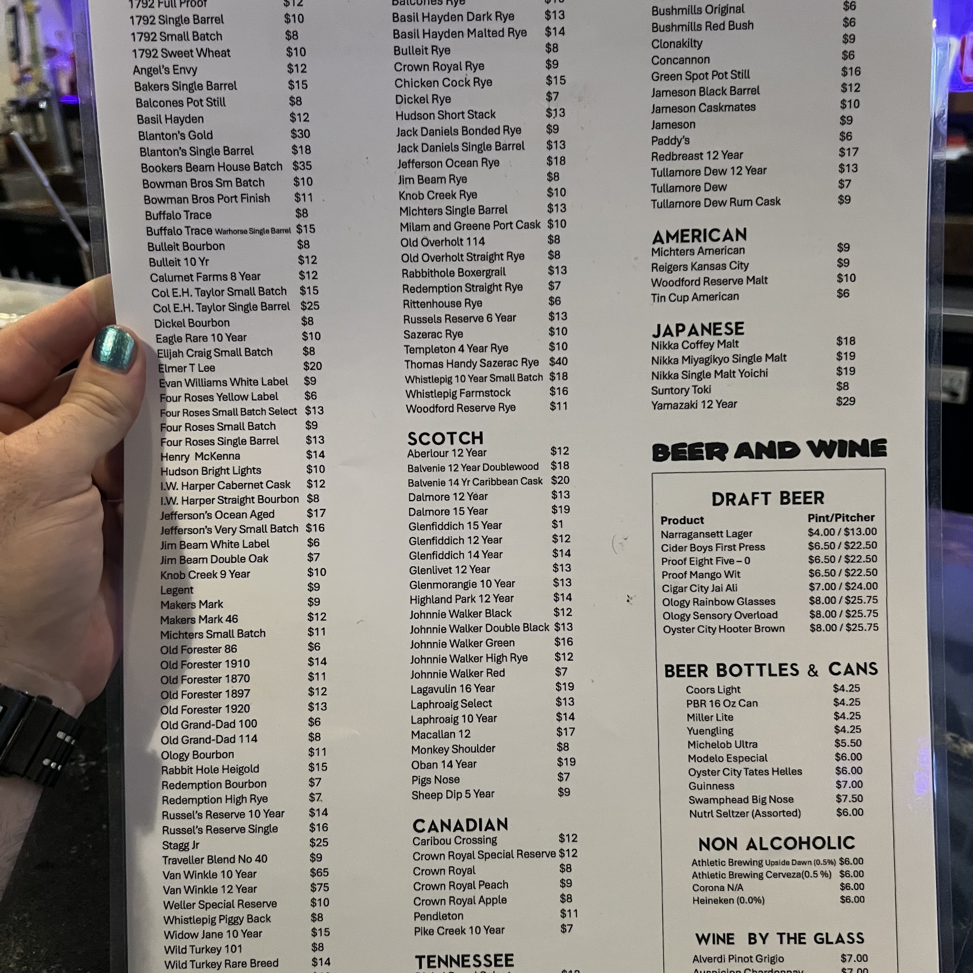 Warhorse Whiskey Bar Menu