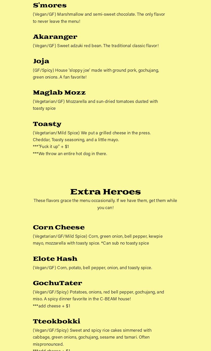 Toasty Taiyaki Menu