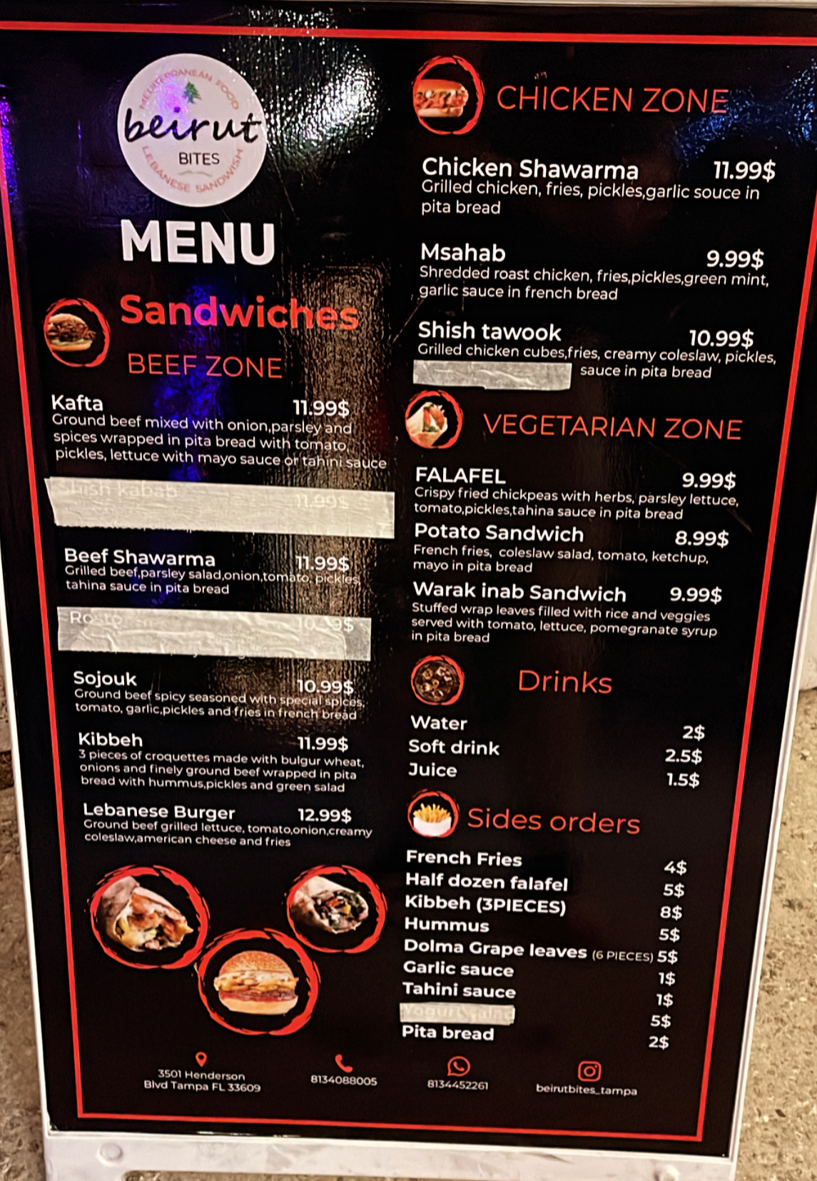 Beirut Bites Tampa. Menu