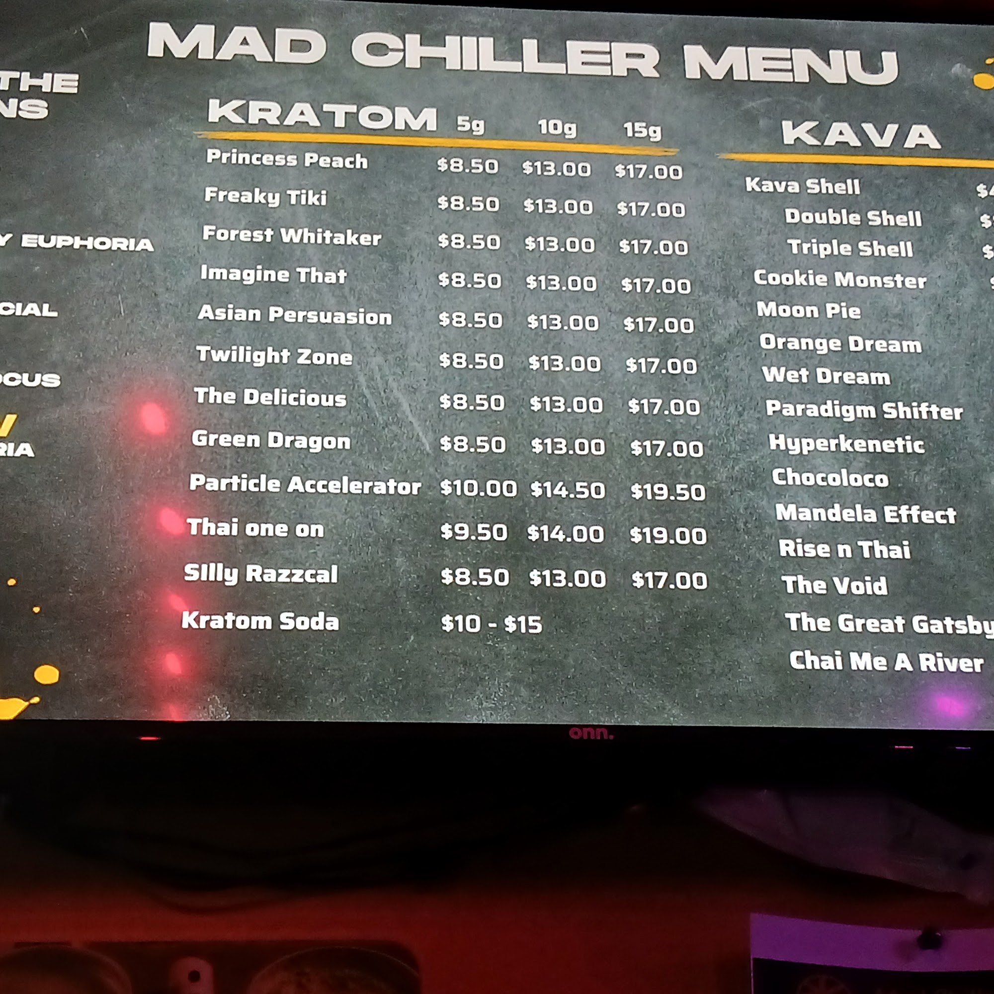 Mad Chiller World Menu