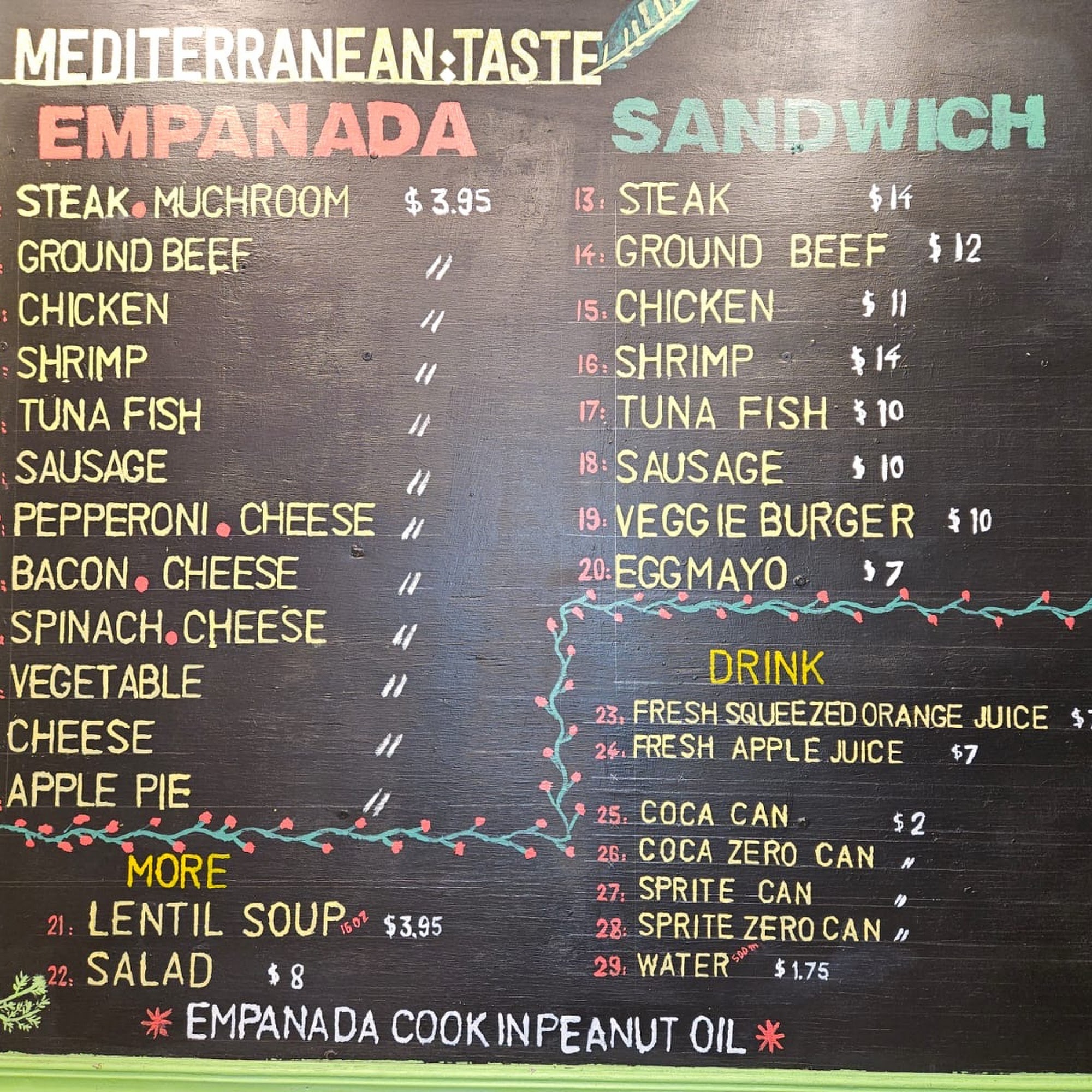 SATA Empanada Menu