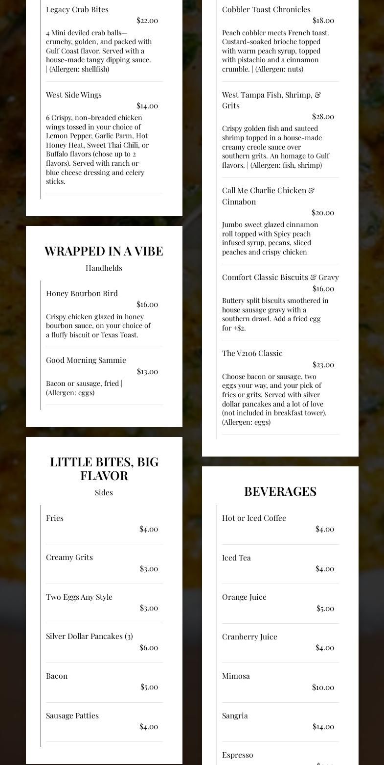 Venue 2106 Menu