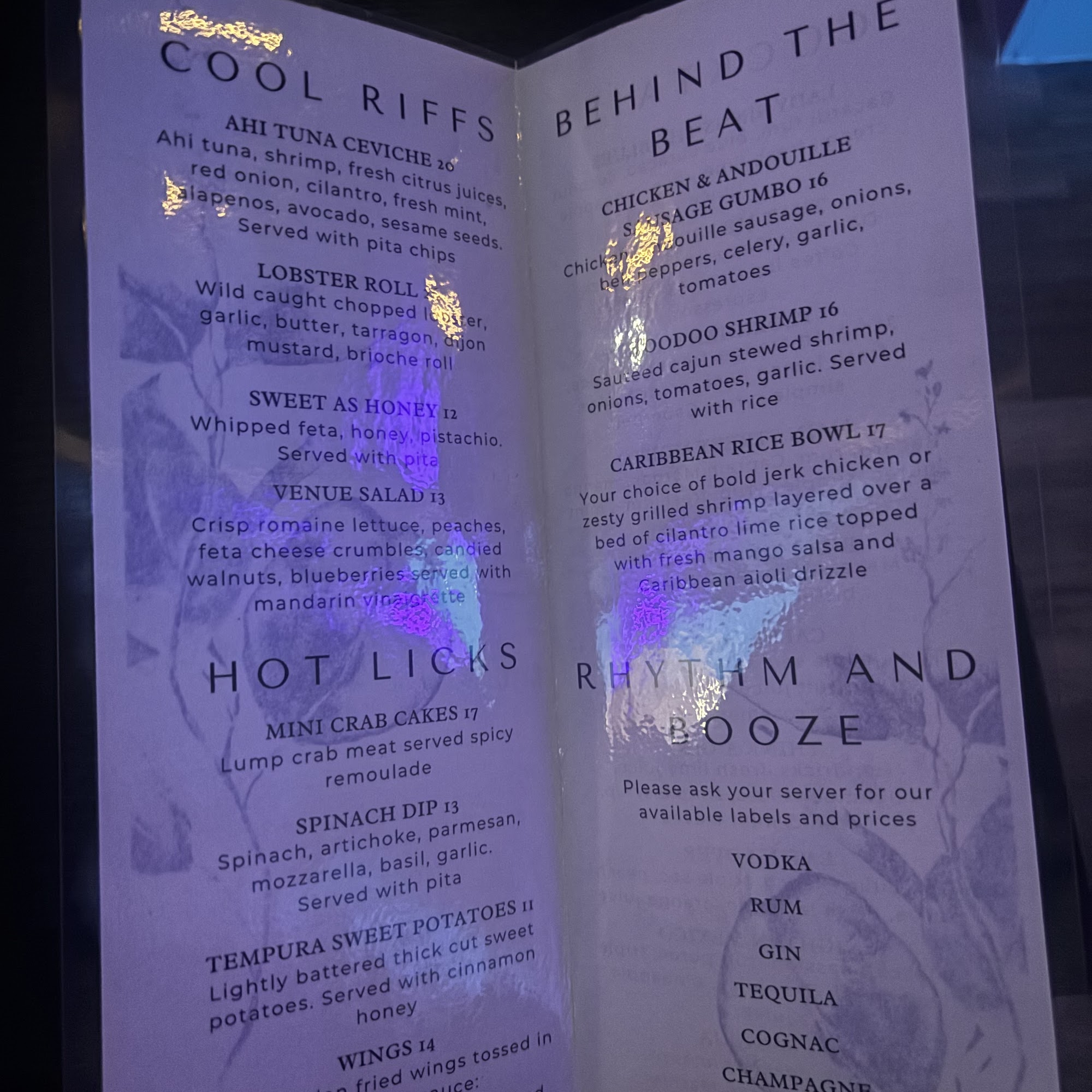 Venue 2106 Menu