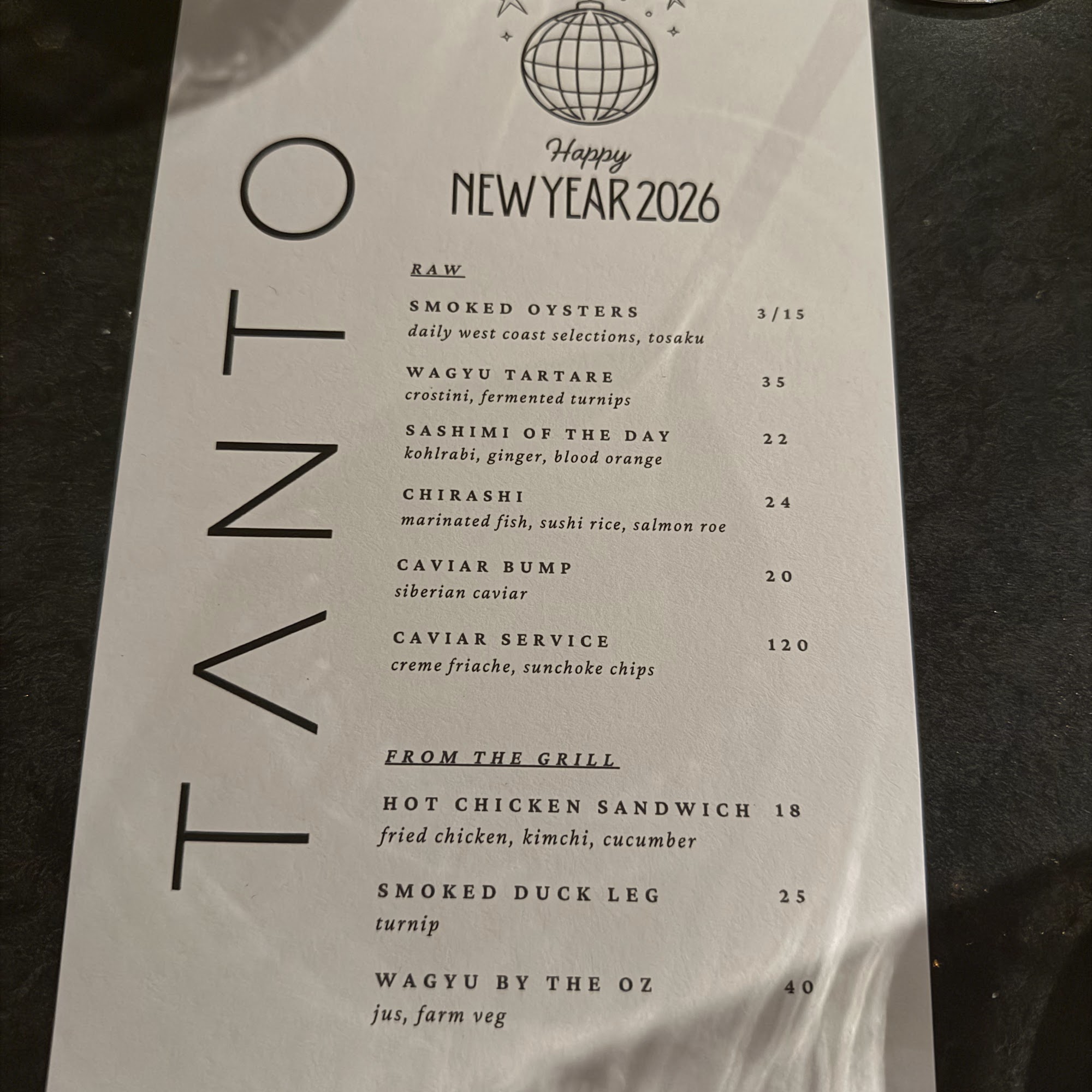 TANTO Menu