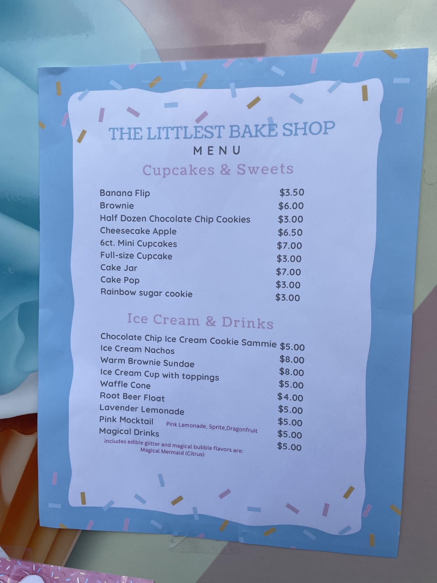 The Littlest Bake Shop Menu