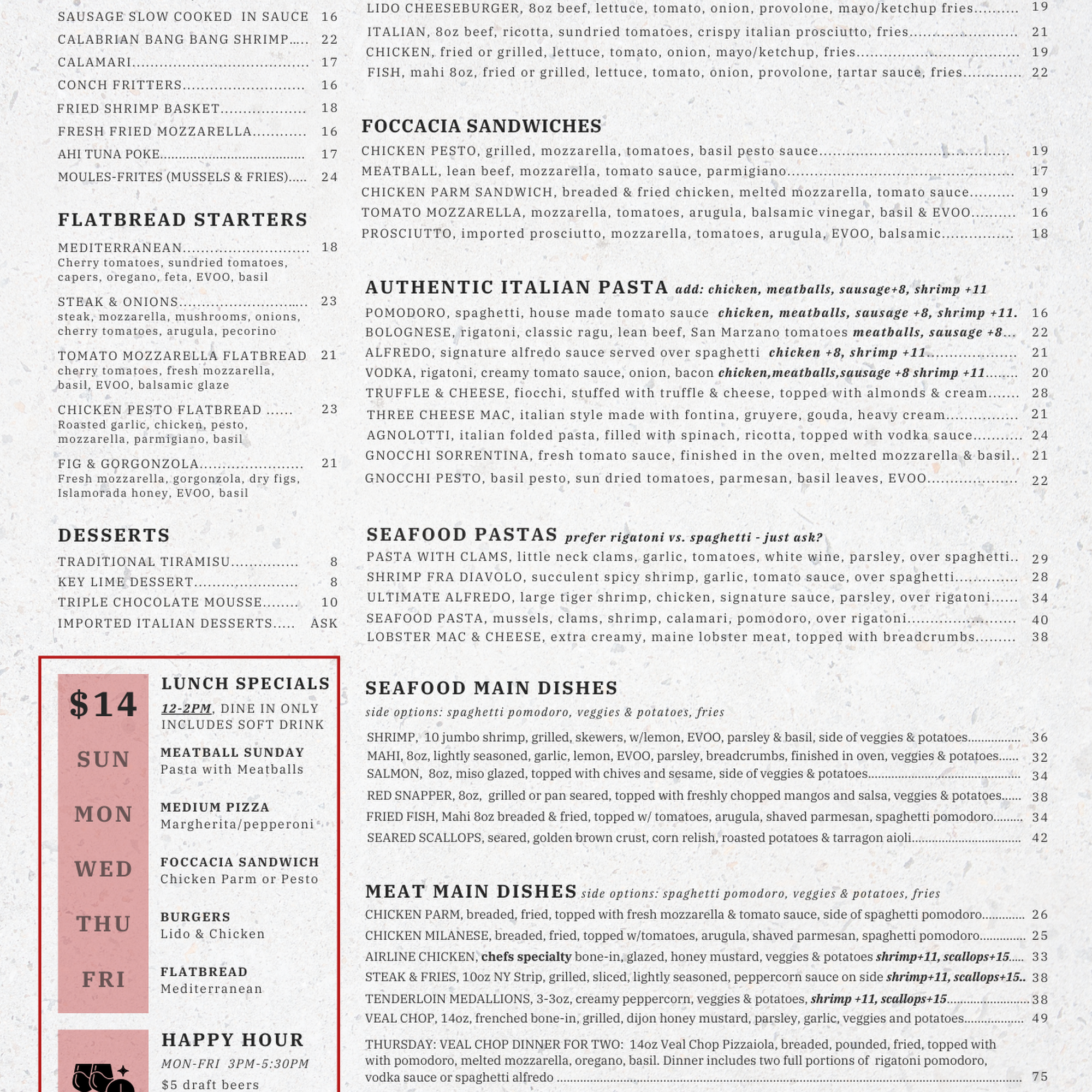 Lido 73 Menu