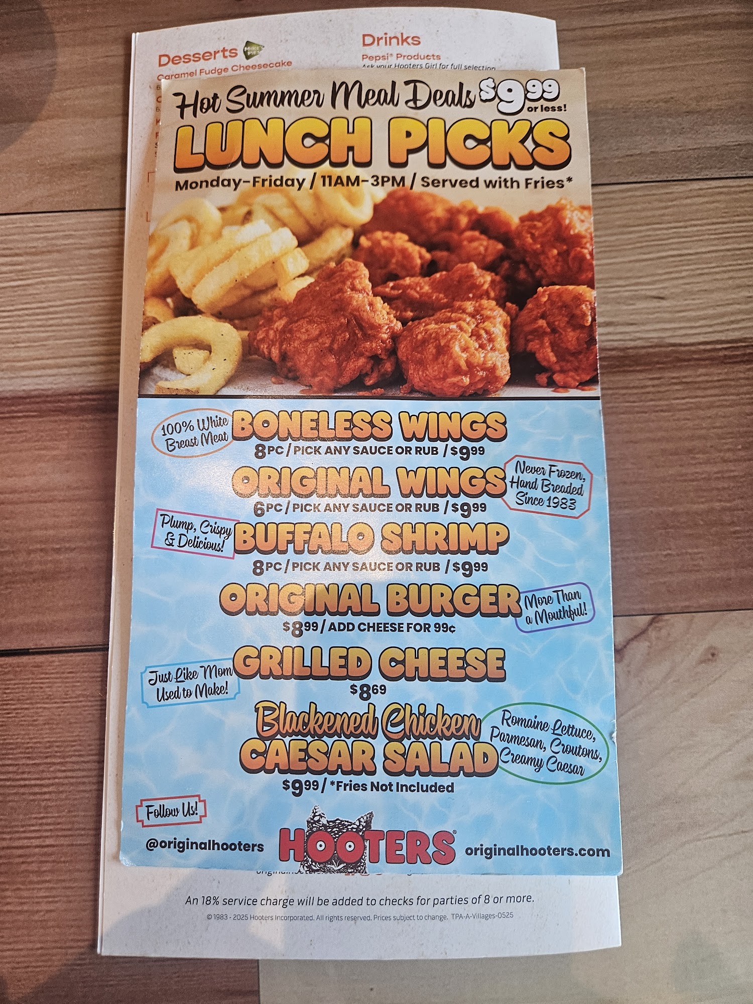 Original Hooters Menu