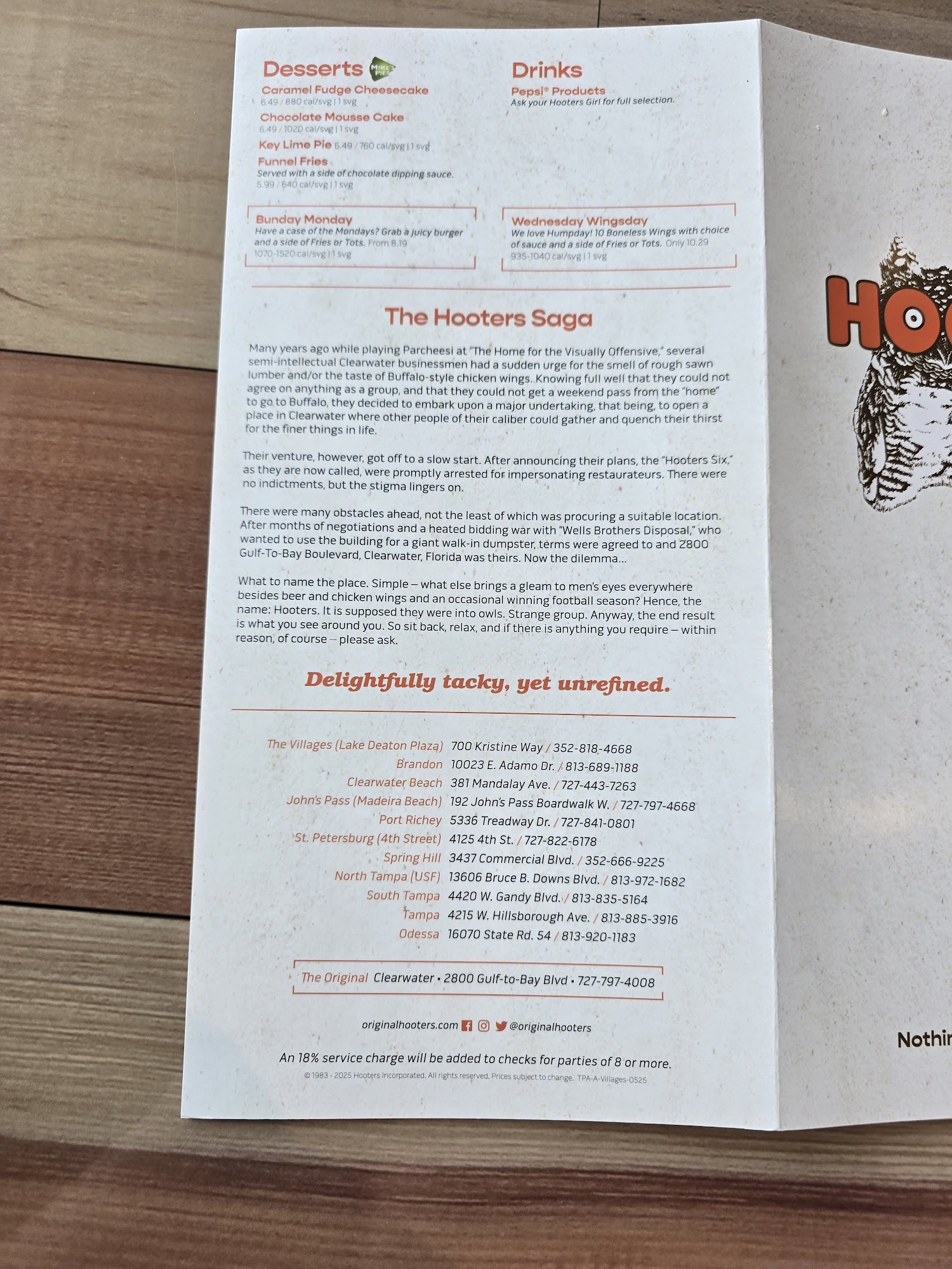 Original Hooters Menu