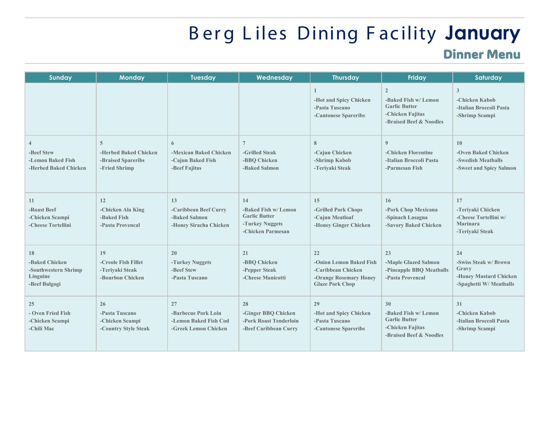 Berg Liles Menu