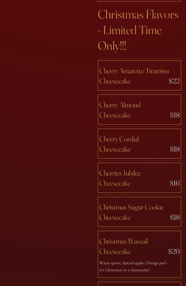 Bar Harbor Cheesecake Company Menu