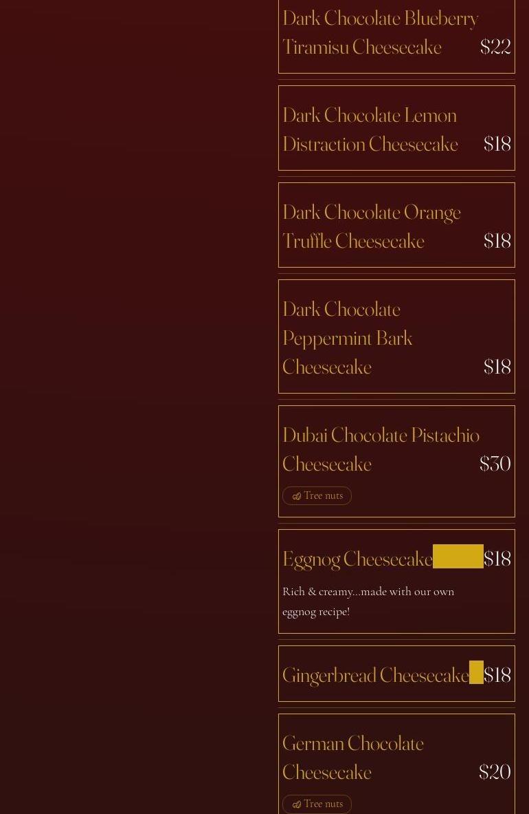 Bar Harbor Cheesecake Company Menu