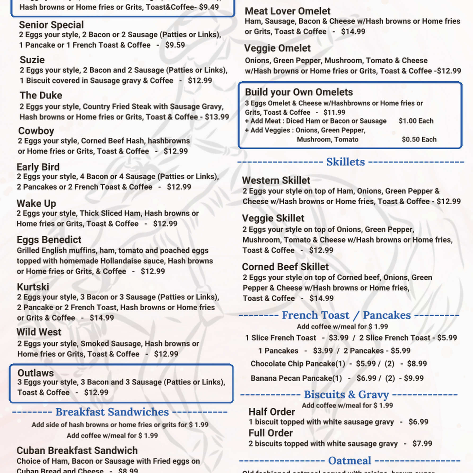 2&2 Restaurant American Diners Menu