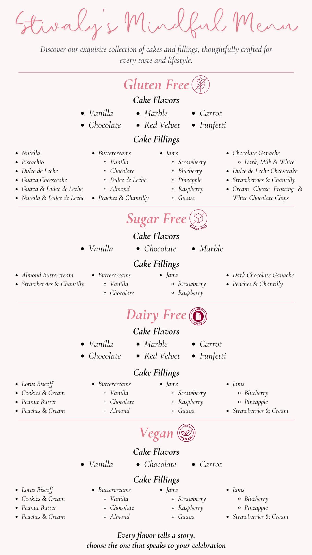 Stivaly's Cakes Menu