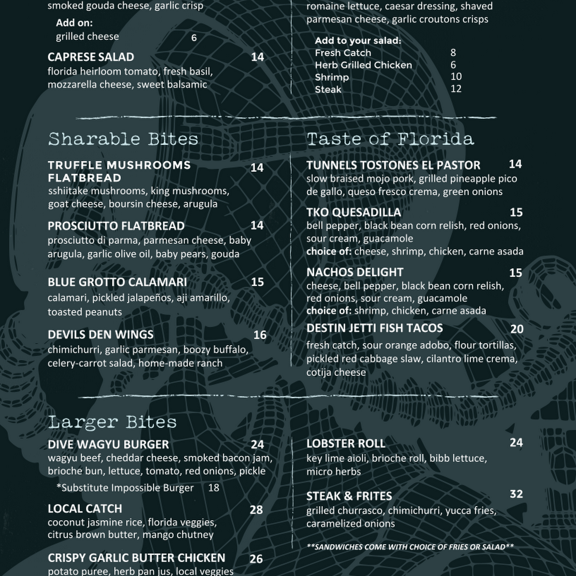 Dive Bar Menu