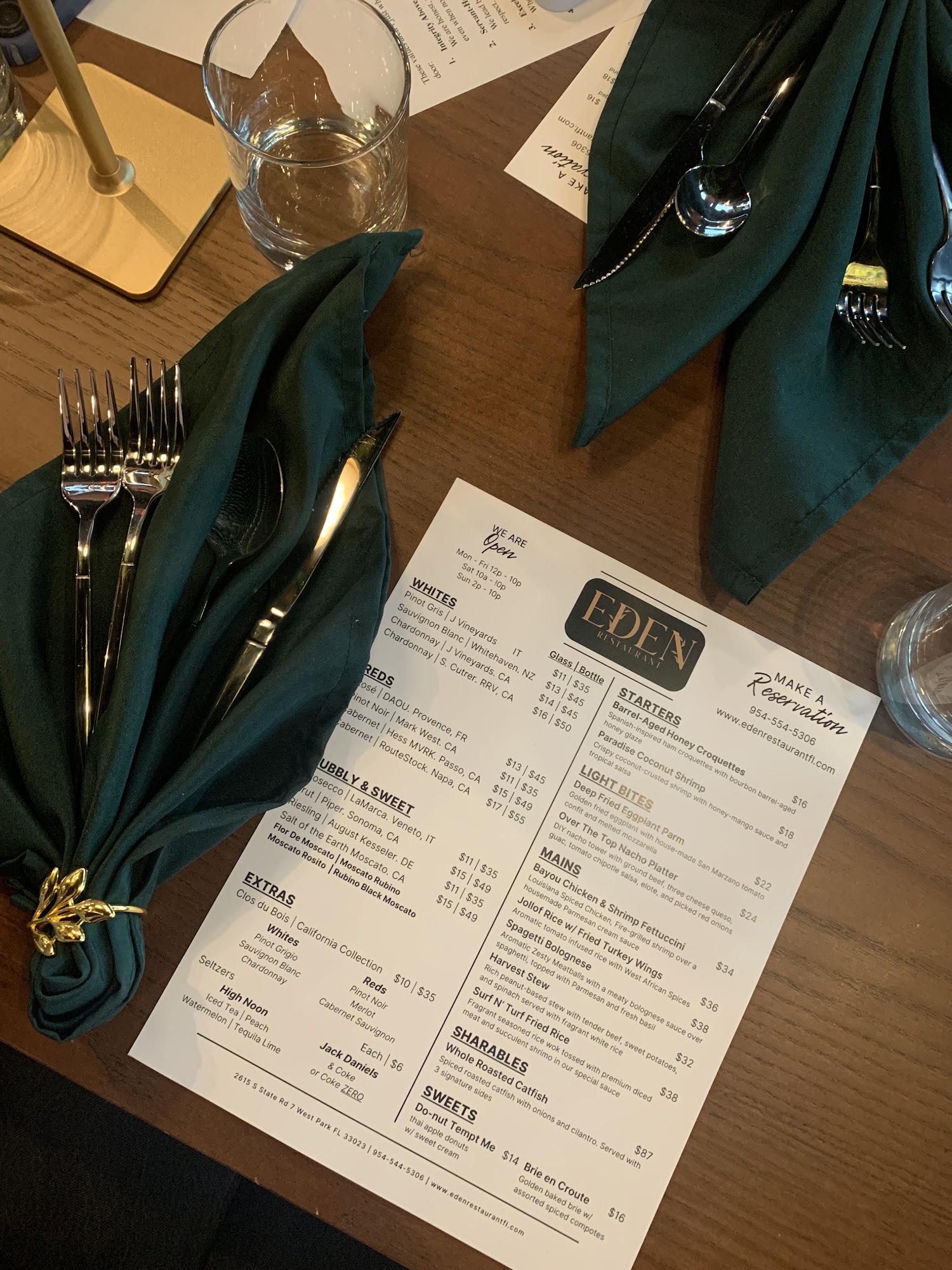 Eden Restaurant FL Menu