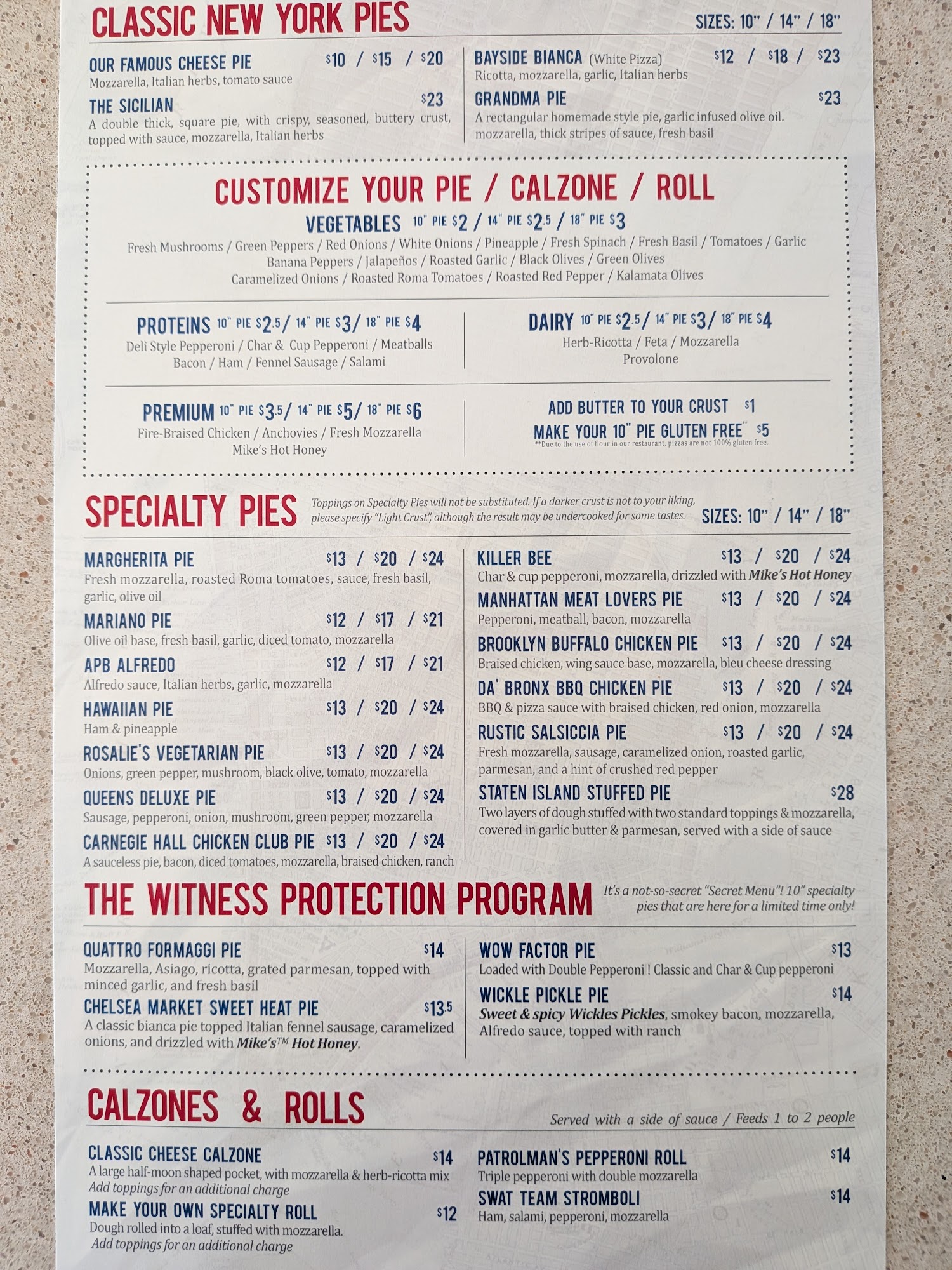 NYPD Pizza Winter Park Menu