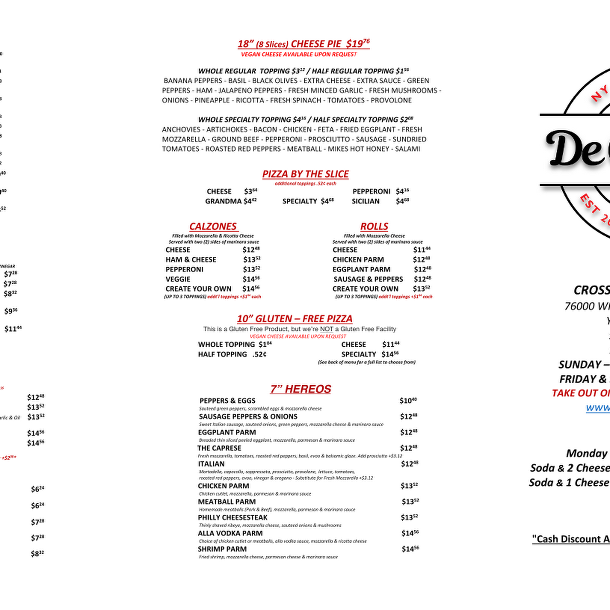 DeCicco's Pizzeria Menu