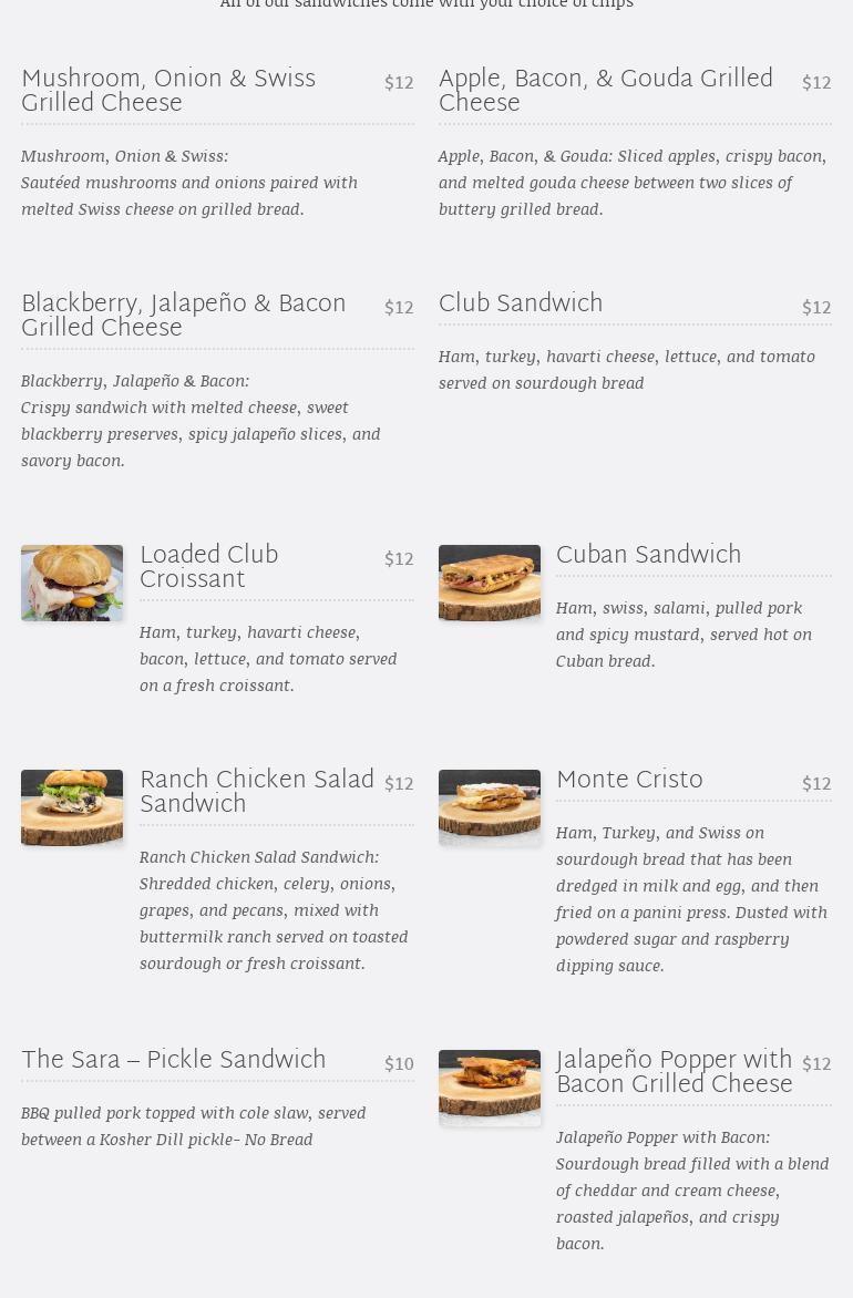 SweetPeas 73 Cafe Menu