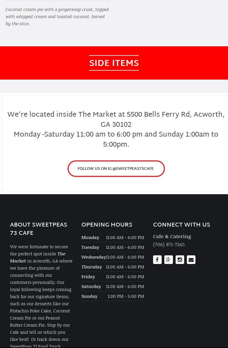 SweetPeas 73 Cafe Menu