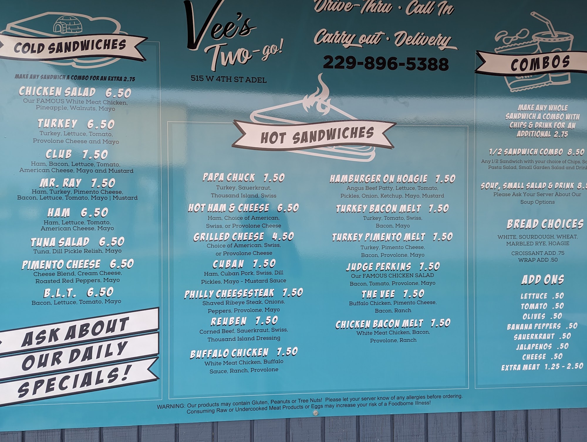 Vee's Two Go Menu