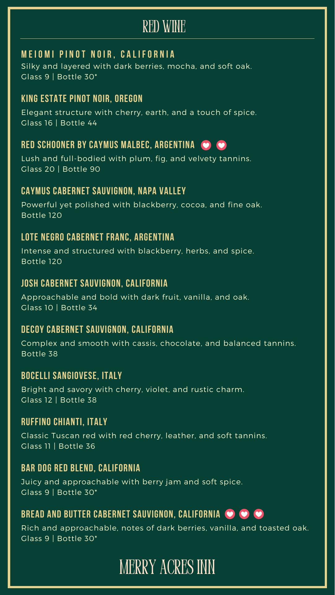 Manor House Pub Menu