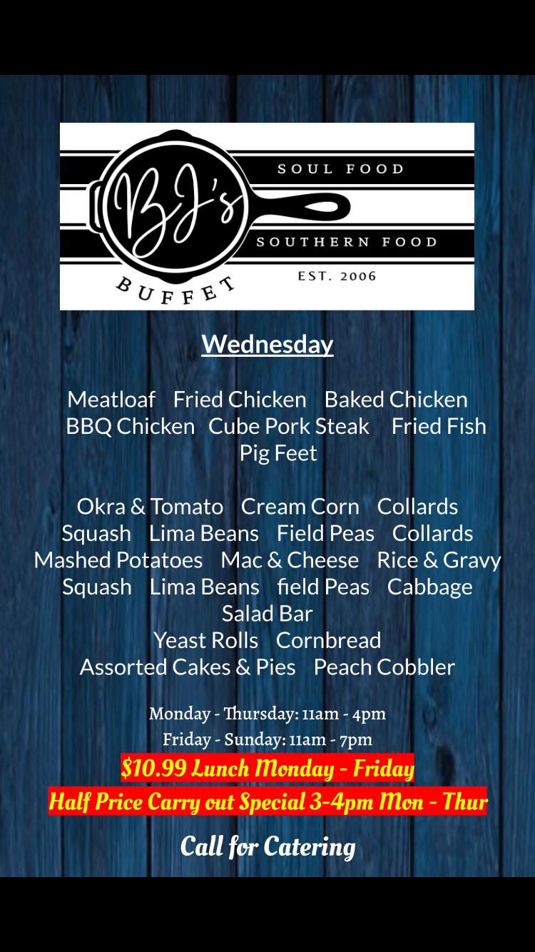 BJ's Country Buffet Menu