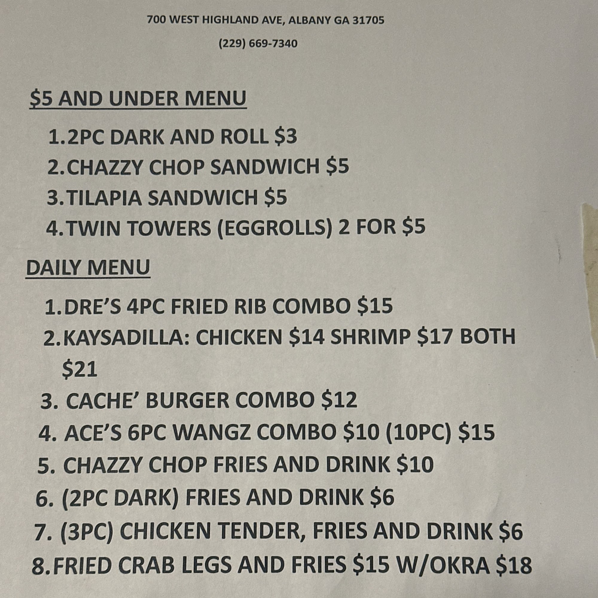 Love Jones Menu